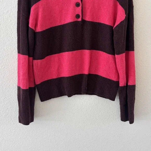 Evereve Roslyn Rugby Stiped Sweater Womens XS Pink Brown Preppy Rugby - Picture 6 of 12